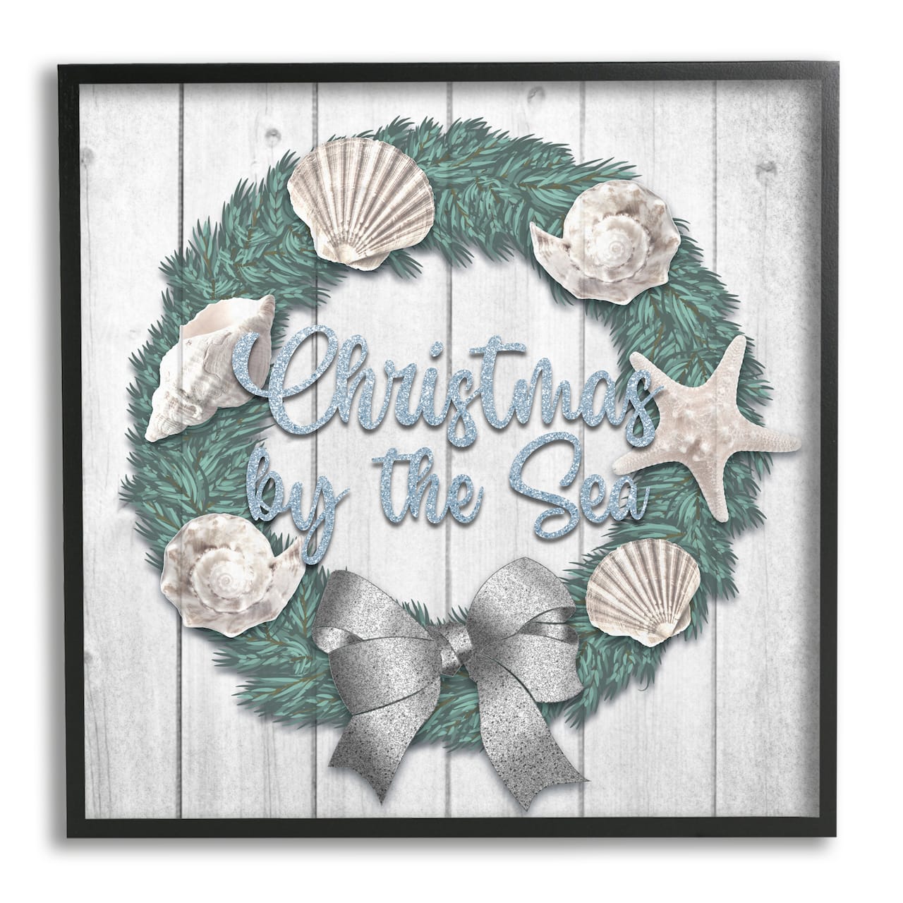 Stupell Industries Christmas By The Sea Nautical Wreath Framed Giclee Art